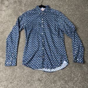 The Surfcar Slim Fit Blue Dog Print Shirt Mens M Spain Cotton Casual Dressy